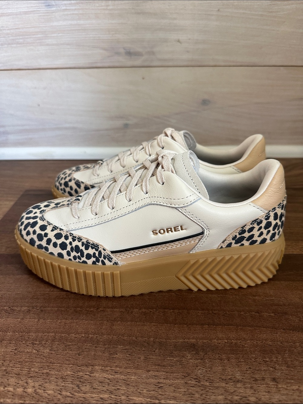 Sorel Cream Leopard Print Platform Sneakers - Picture 4 of 8